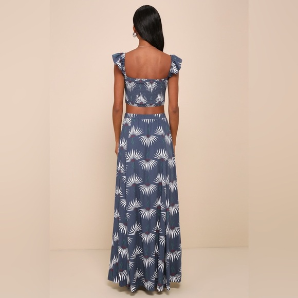 🔆 Lulus Trancoso Dusty Blue Floral Print Two-Piece Maxi Dress, Small / XS - Picture 2 of 4
